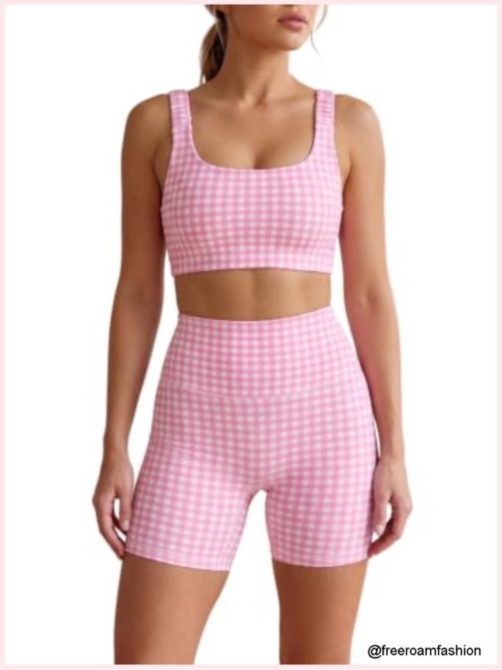 Year of Ours Pink Gingham High-Waist Bike Short Set